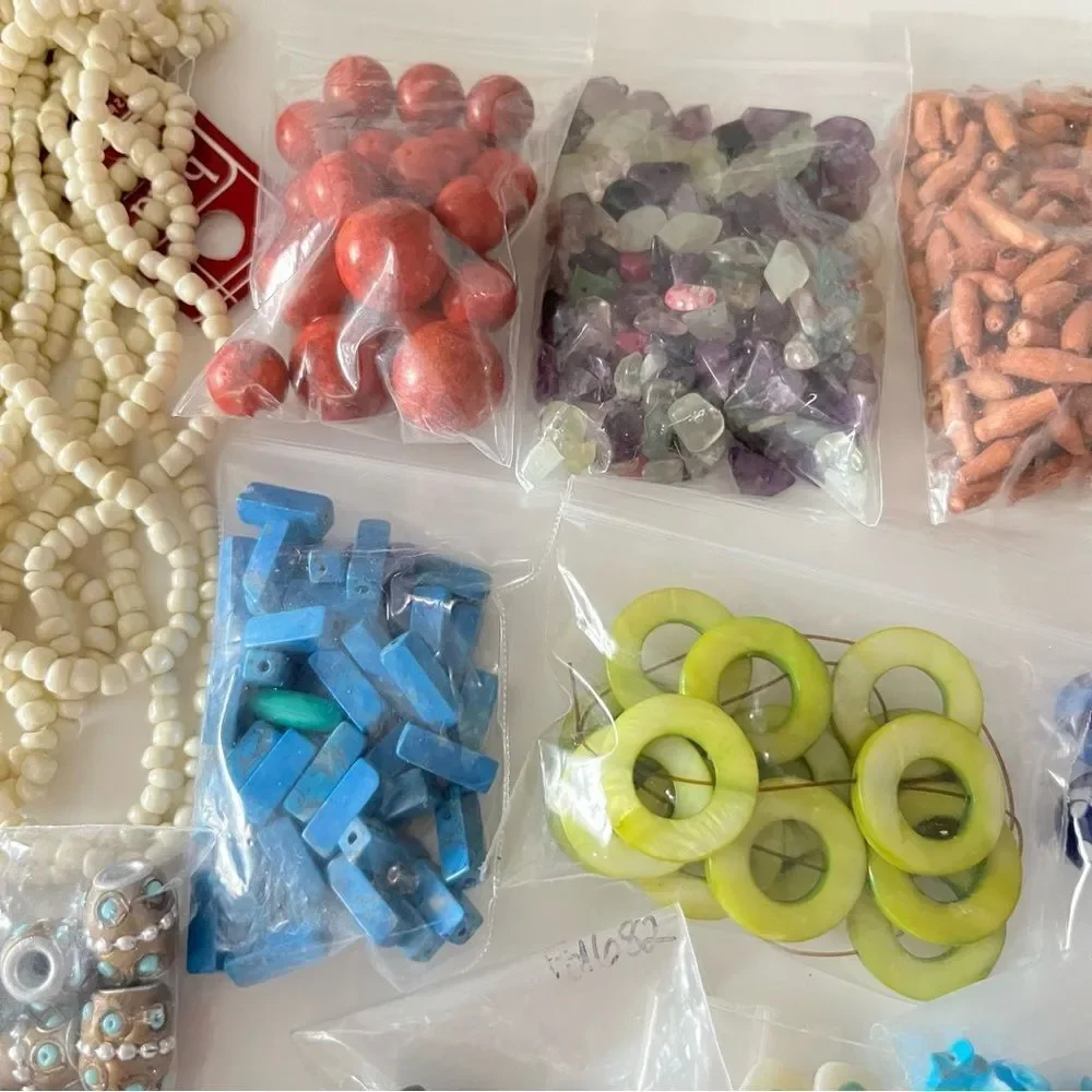Assorted Beads Lot Gemstone Ceramic Novelty Glass